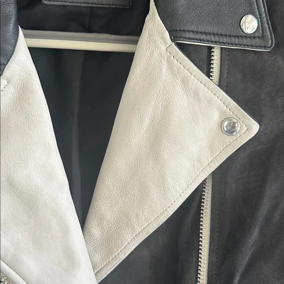 AllSaints Balfern Mixed Leather Moto Jacket black and white - Picture 4 of 7